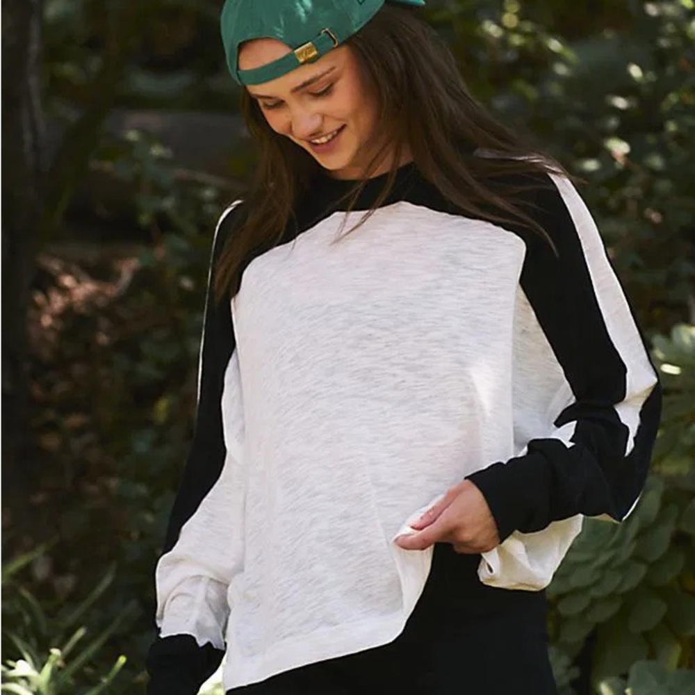 Free people movement All About it Long sleeve tee white and navy size XS